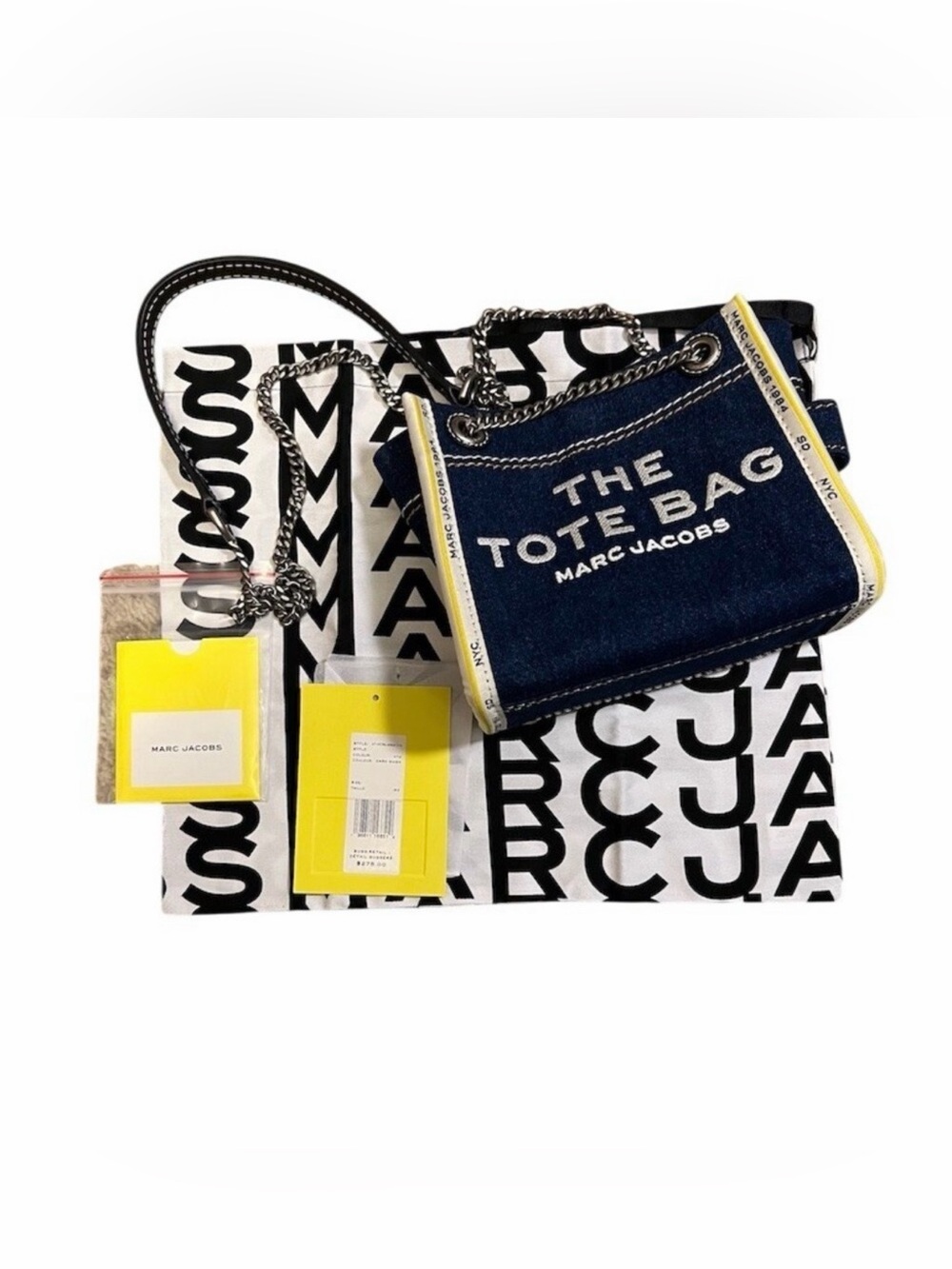 Marc Jacobs The Mini Tote Bag Denim Chain Crossbody/Shoulder Dark Wash Blue BNWT